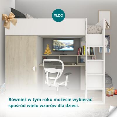 Podwyższone łóżko z biurkiem Flow - białe