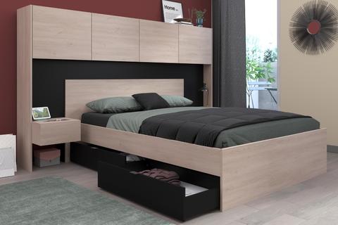 Łóżko podwójne z nadstawką i szufladami Santorin czarne