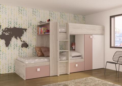 Łóżko piętrowe dla dwójki dzieci Bo1 - różowa