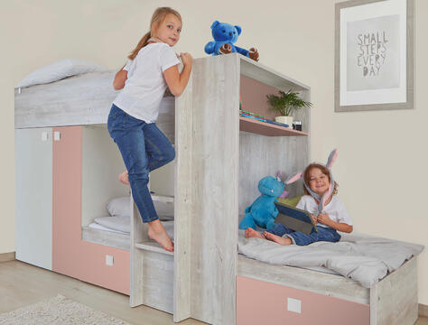Łóżko piętrowe dla dwójki dzieci Bo1 90x200 – pudrowo różowy