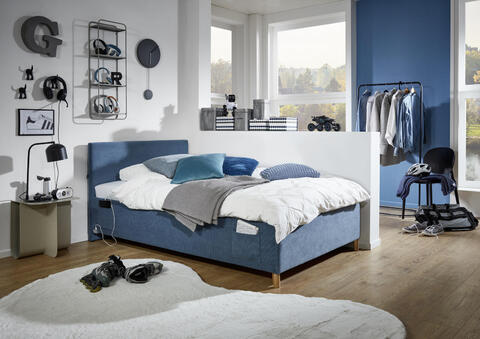 Łóżko dziecięce tapicerowane 90 - Coll niebieski