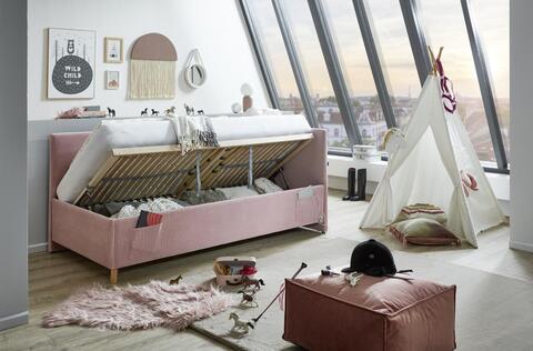 Tapicerowane łóżko dziecięce ze stelażem, space 90 - Coll pink