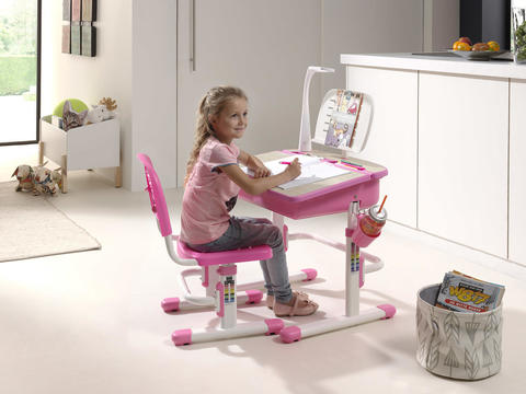 Rosnące biurko z krzesłem, oświetleniem Comfort - różowy