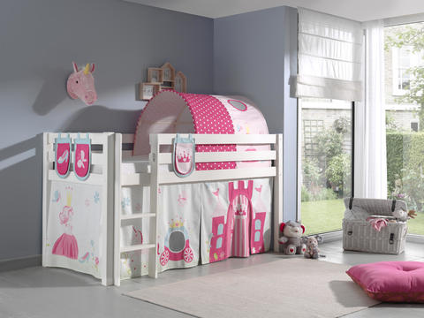 Białe dziecięce łóżko piętrowe z litego drewna dla dziewczynki Pino