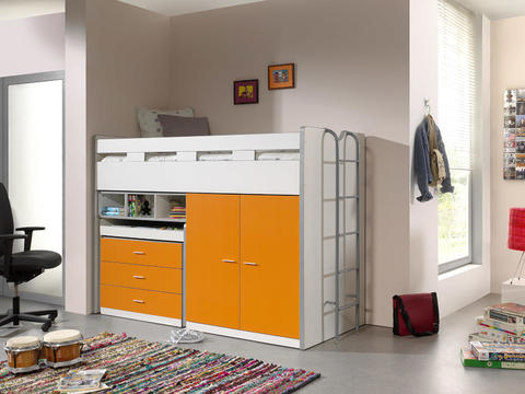 Wielofunkcyjne łóżko dziecięce z szafą i wysuwanym biurkiem Bonny - pomarańczowe