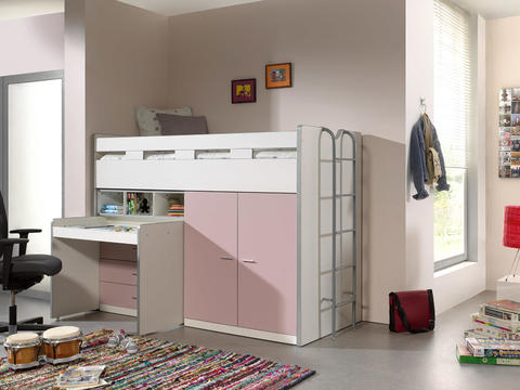 Wielofunkcyjne łóżko dziecięce z szafą, komodą i biurkiem Bonny - jasnoróżowe