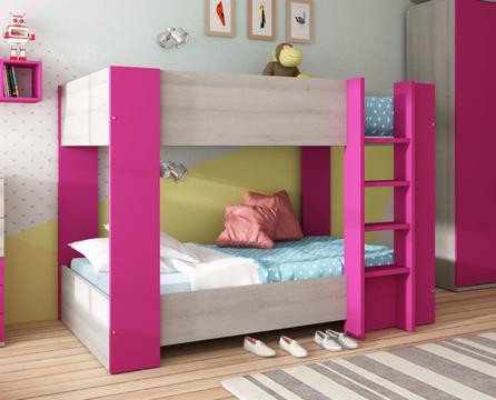Łóżko piętrowe dla dwójki dzieci Bo11 - dąb molina, fuksja