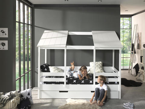 Łóżko dziecięce w kształcie domku dla dwojga dzieci House II - white