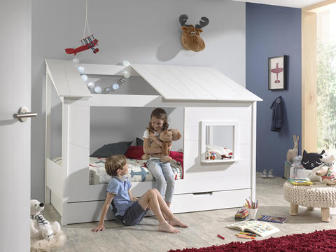 Łóżko dziecięce w kształcie domku z oknem, z dostawką House - white