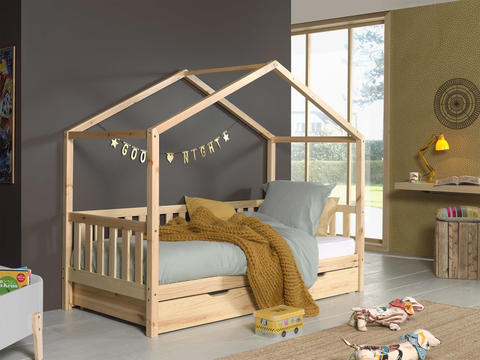 Łóżko dziecięce w kształcie domu z szufladą Dallas natural