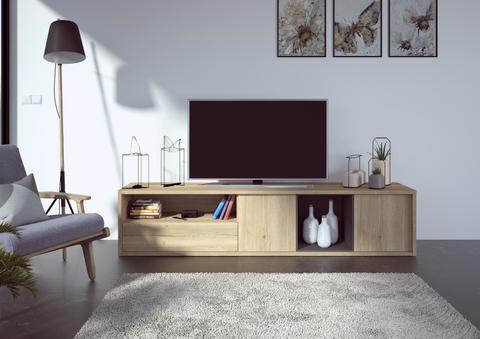 Przestronny, designerski stolek telewizyjny Frame oak
