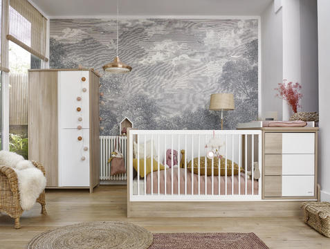 Designerskie łóżeczko z układem do pokoju dziecięcego Sacha dąb