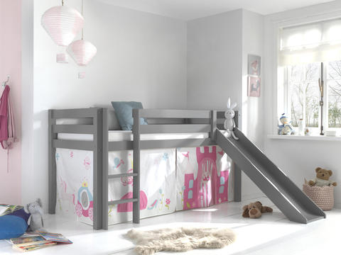 Dziecięce łóżko z litego drewna ze zjeżdżalnią Księżniczka - Pino Grey