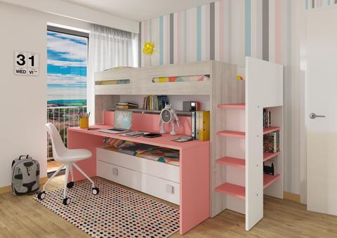 Łóżko piętrowe z biurkiem Bo10 - cascina, flamingo pink