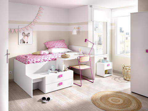 Łóżko dziecięce kompaktowe Chic, white-pink