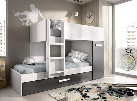 Łóżko piętrowe dla dwójki i trójki dzieci Tom, white-graphite