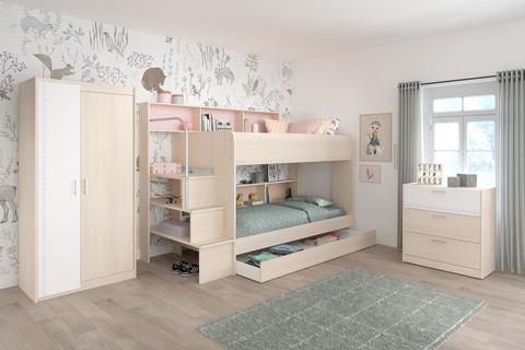 Pokój dziecięcy z łóżkiem piętrowym i biurkami Bibop