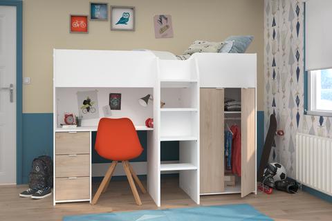 Łóżko piętrowe z biurkiem i szafą dla dziewczynek i chłopców - Tom