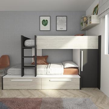 Łóżko piętrowe z szafą i szufladami Cascina - Odcień