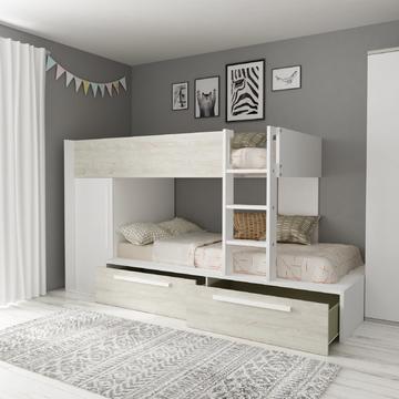 Łóżko piętrowe z szafą i szufladami Cascina - białe