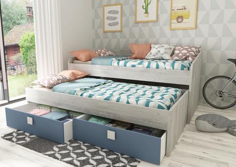 Łóżko dziecięce z dodatkowym łóżkiem i szufladami Bo12 - smoky blue