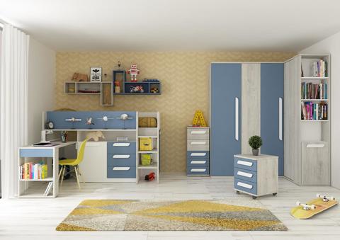 Pokój dziecięcy z łóżkiem wielofunkcyjnym - kolekcja Cascina, dymny niebieski