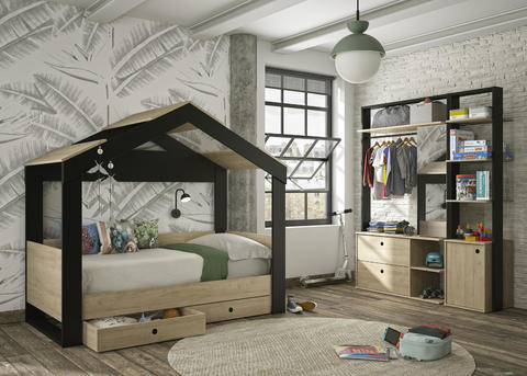 Łóżko dla dzieci z przestrzenią w kształcie domu Duplex