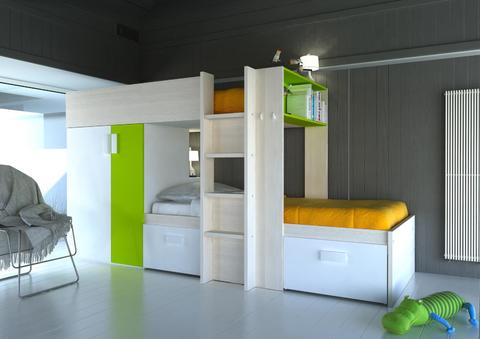 Łóżko piętrowe Bo3 - zielony, sosna bielona