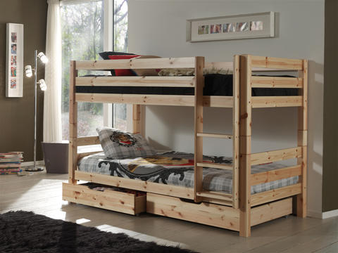 Łóżko piętrowe z litego drewna z szufladami Pino PISBZG10 