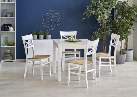 Zestaw jadalny stół i cztery krzesła biały, natur Olivier 