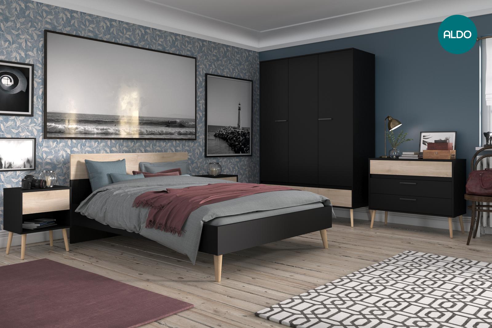 Meble do sypialni w skandynawskim designie, kolekcja Aalborg, black