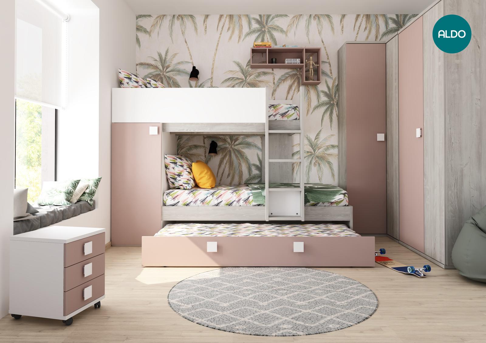 Pokój dziecięcy dla trzech dziewczynek - kolekcja Bo7 pink, white, oak