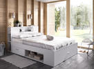 Podwójne łóżko z licznymi schowkami, nadbudowa Lanka white