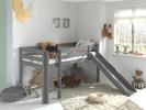 Dziecięce łóżko z litego drewna ze zjeżdżalnią Birdy - Pino Grey