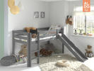Łóżko dziecięce z litego drewna ze zjeżdżalnią Birdy - Pino grey I