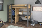 Łóżko piętrowe z biurkiem i szafą Heavy, odcienie industrialne