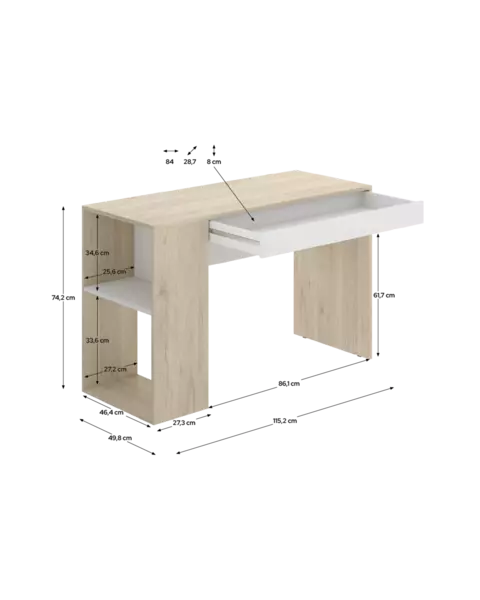 Biurko Teo oak, white