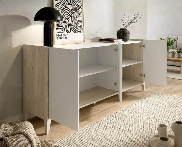 Komoda do jadalni dębowa, biała Bari zamykana