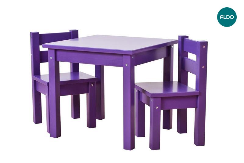 Fioletowy stolik dziecięcy z krzesłami z litego drewna My color