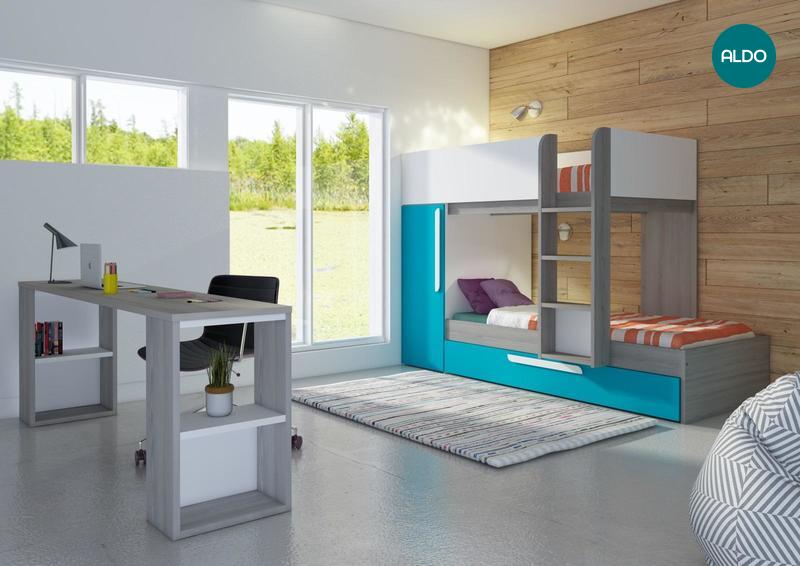 Pokój dziecięcy z łóżkiem piętrowyn Bo7 - karaibski niebieski, elementy do wyboru