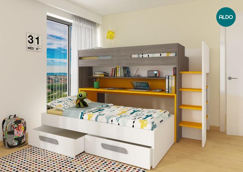 Łóżko piętrowe z biurkiem BO10 yellow - edycja limitowana