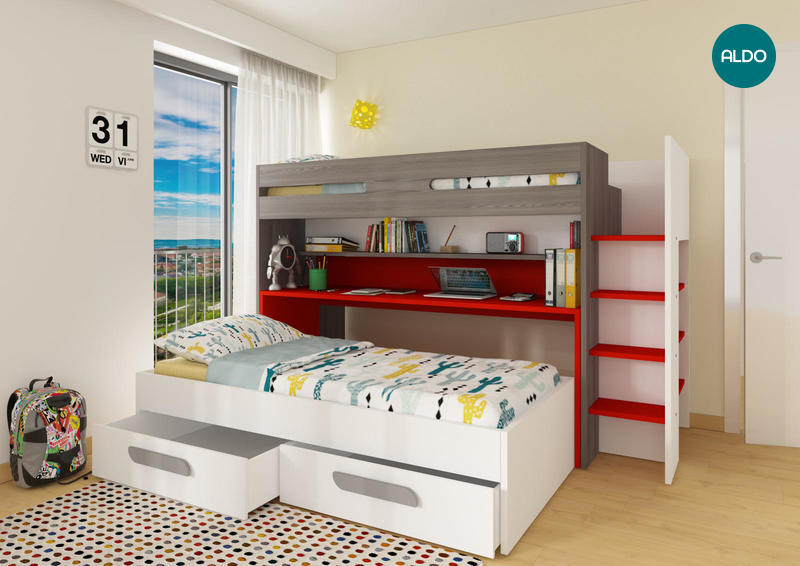 Łóżko piętrowe z biurkiem BO10 red - edycja limitowana