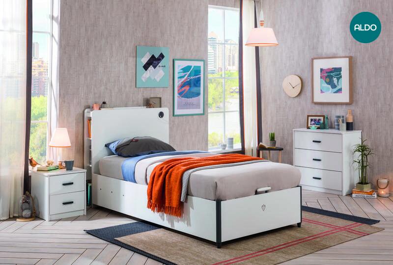 Białe łóżko 100x200 cm z przestrzenią do przechowywania White