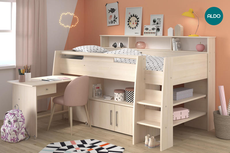 Wielofunkcyjne łóżko dziecięce z biurkiem Kurt dla dzieczynki