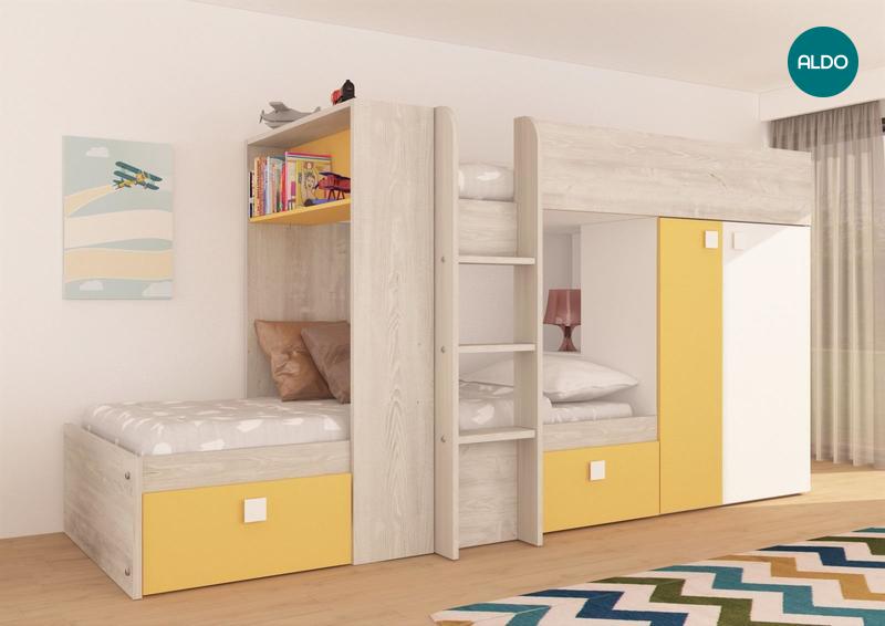 Łóżko piętrowe dla dwojga dzieci Bo1 90x200 – żółte