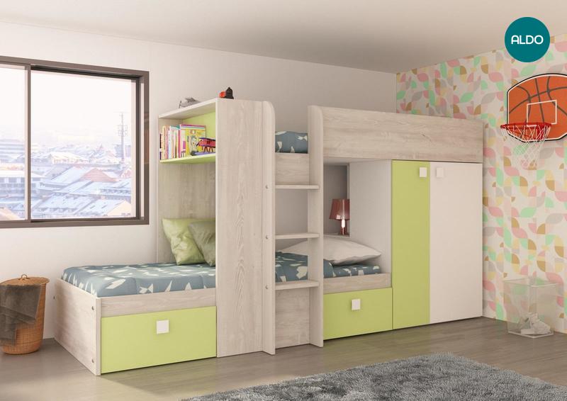 Łóżko piętrowe dla dwójki dzieci Bo1 90x200 – jasnozielone