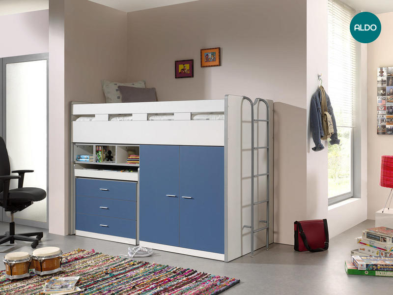 Wielofunkcyjne łóżko dziecięce z szafą i wysuwanym biurkiem Bonny - niebieskie