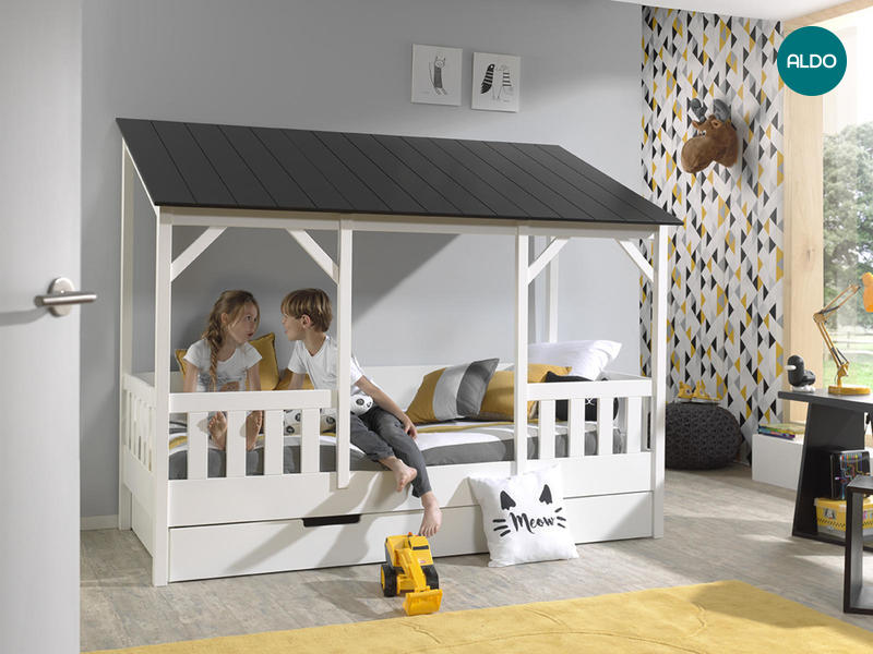 Łóżko dziecięce w kształcie domku dla dwojga dzieci House - dark