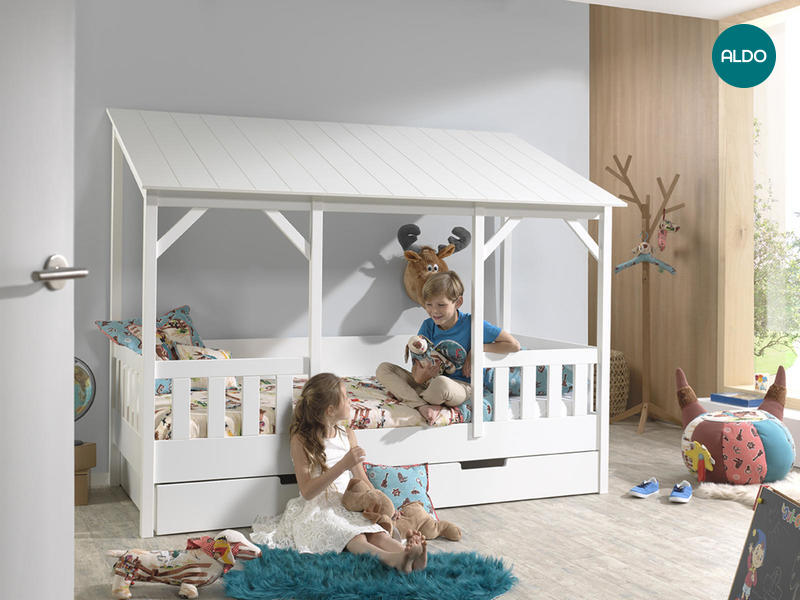Łóżko dziecięce w kształcie domku dla dwojga dzieci House - white