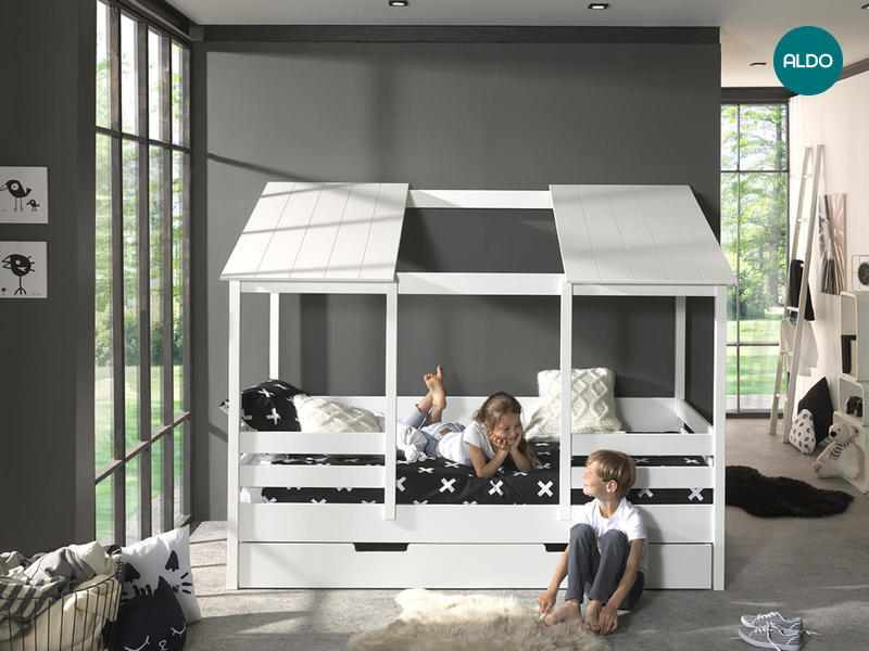 Łóżko dziecięce w kształcie domku dla dwojga dzieci House II - white